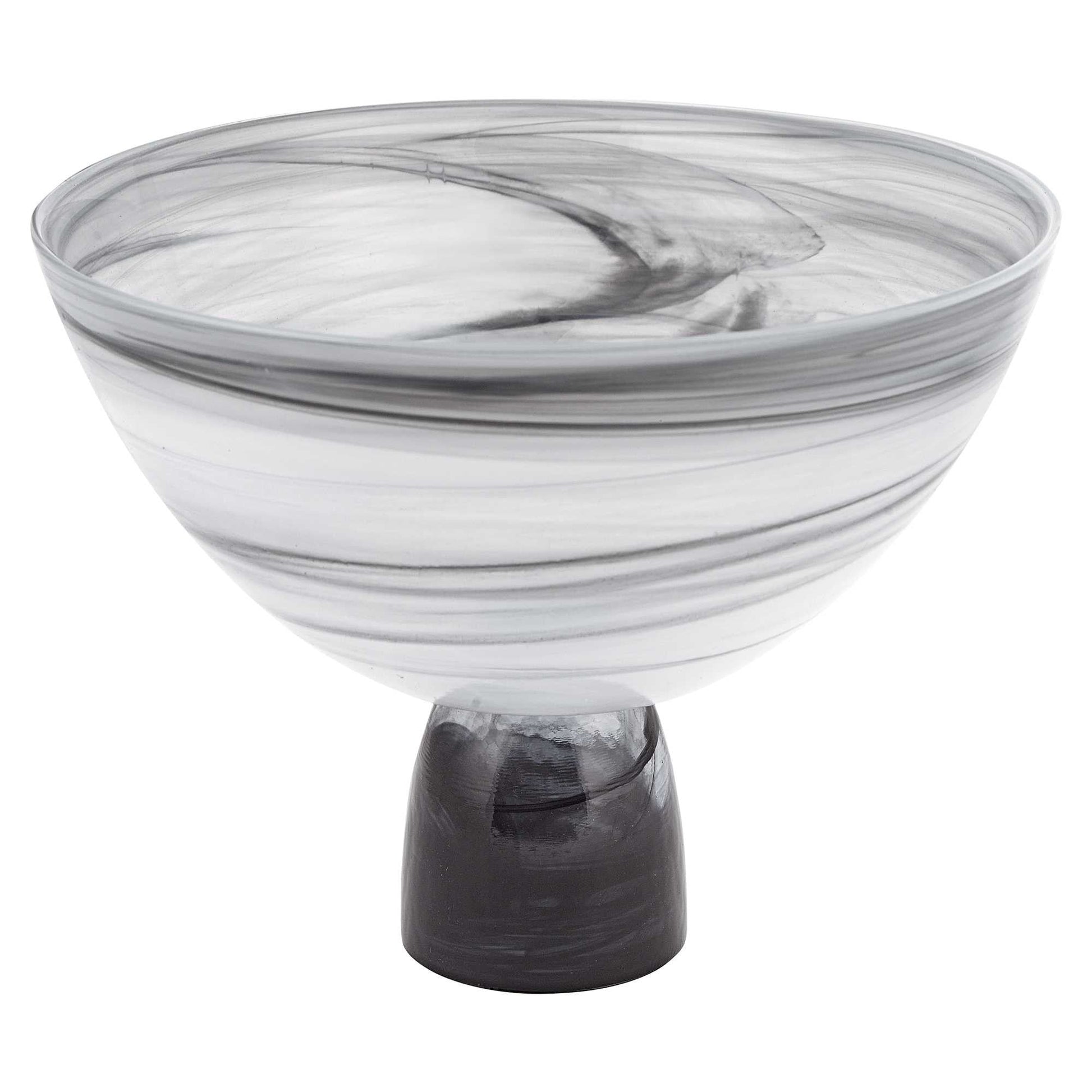 10" Black and Gray Swirl Mouth Blown Glass Footed Centerpiece Bowl HomeRoots