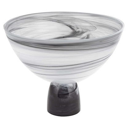 10" Black and Gray Swirl Mouth Blown Glass Footed Centerpiece Bowl HomeRoots