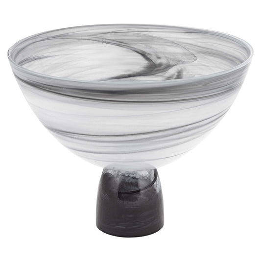 10" Black and Gray Swirl Mouth Blown Glass Footed Centerpiece Bowl HomeRoots
