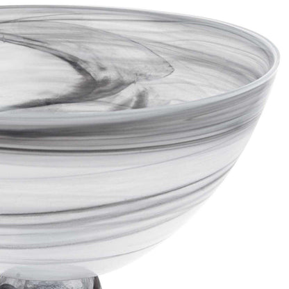 10" Black and Gray Swirl Mouth Blown Glass Footed Centerpiece Bowl - FurniFindUSA