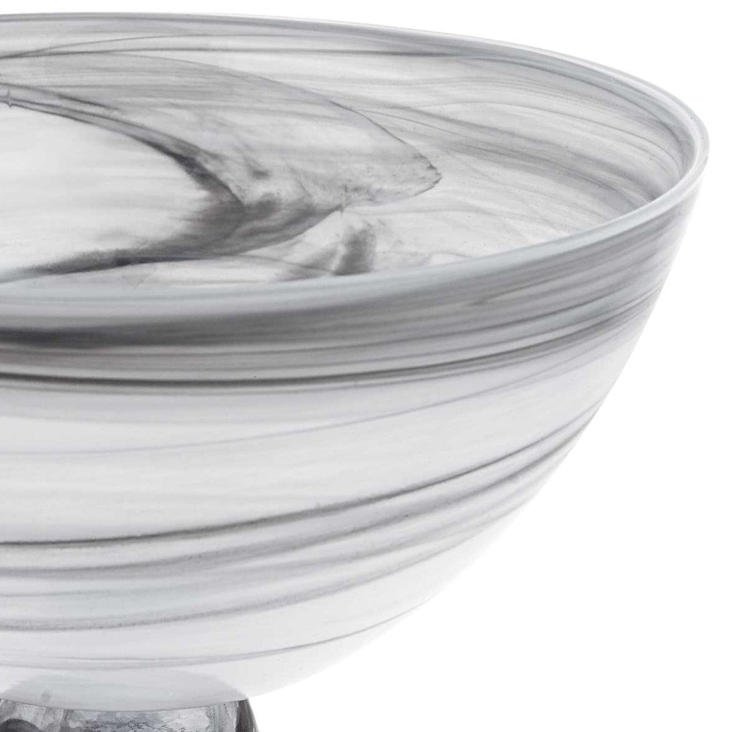 10" Black and Gray Swirl Mouth Blown Glass Footed Centerpiece Bowl HomeRoots