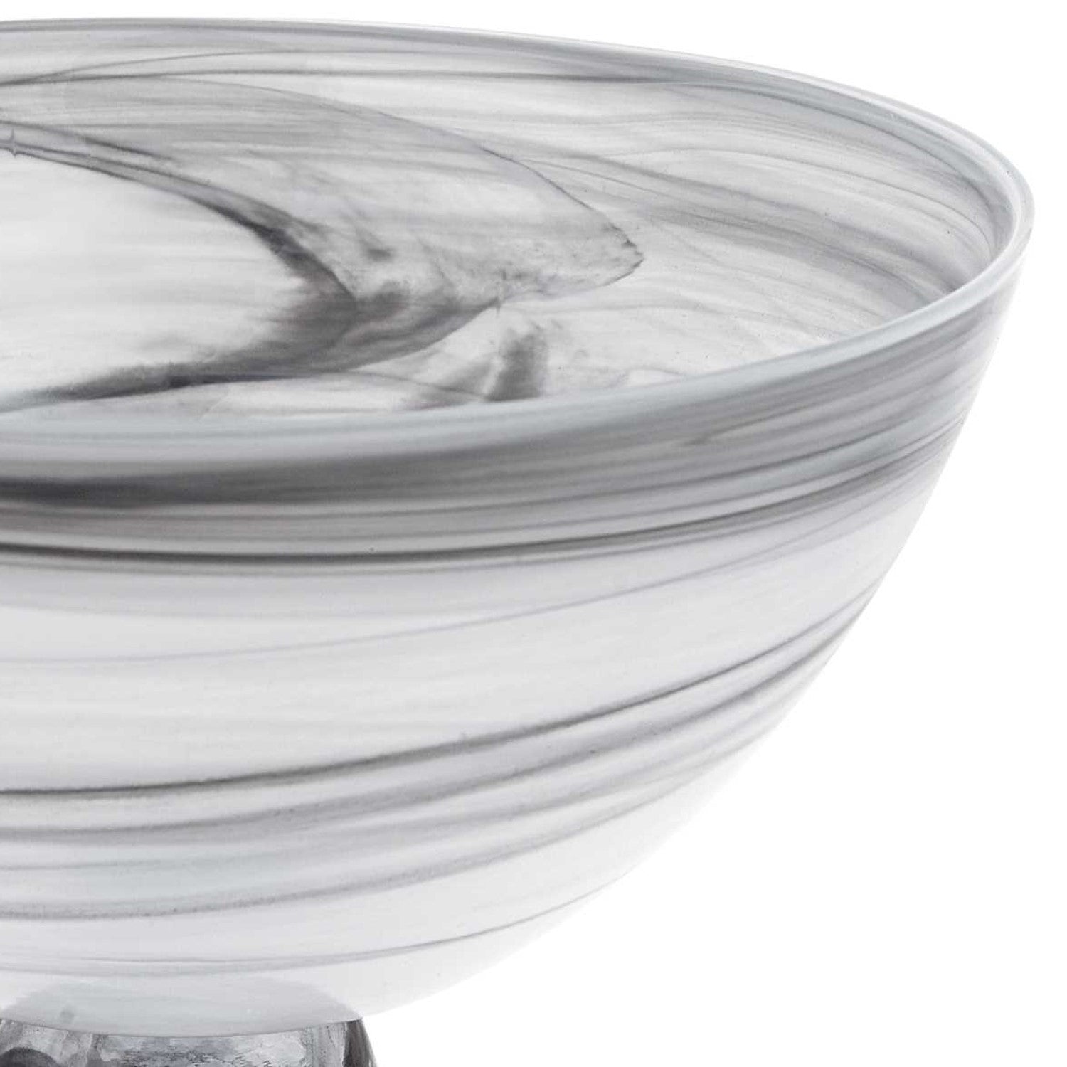 10" Black and Gray Swirl Mouth Blown Glass Footed Centerpiece Bowl HomeRoots
