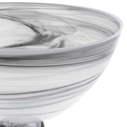 10" Black and Gray Swirl Mouth Blown Glass Footed Centerpiece Bowl HomeRoots