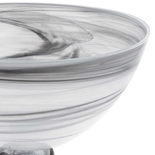 10" Black and Gray Swirl Mouth Blown Glass Footed Centerpiece Bowl HomeRoots