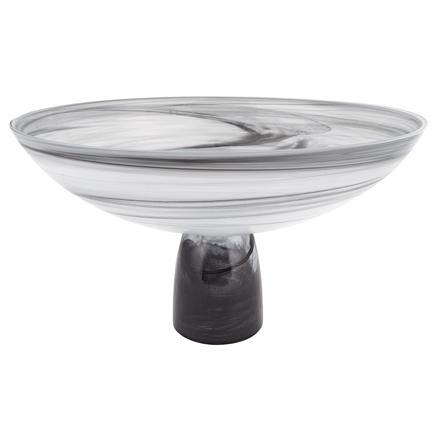 11" Black and White Alabaster Glass Round Pedestal Centerpiece Bowl