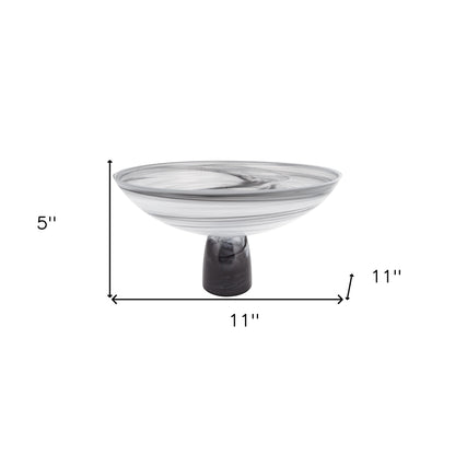 11" Black and White Alabaster Glass Round Pedestal Centerpiece Bowl