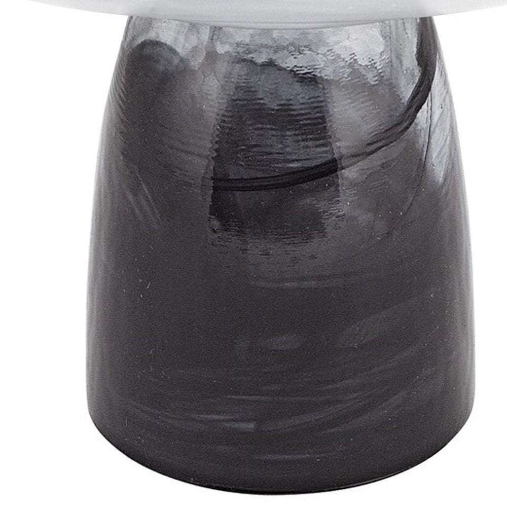 11" Black and White Alabaster Glass Round Pedestal Centerpiece Bowl HomeRoots