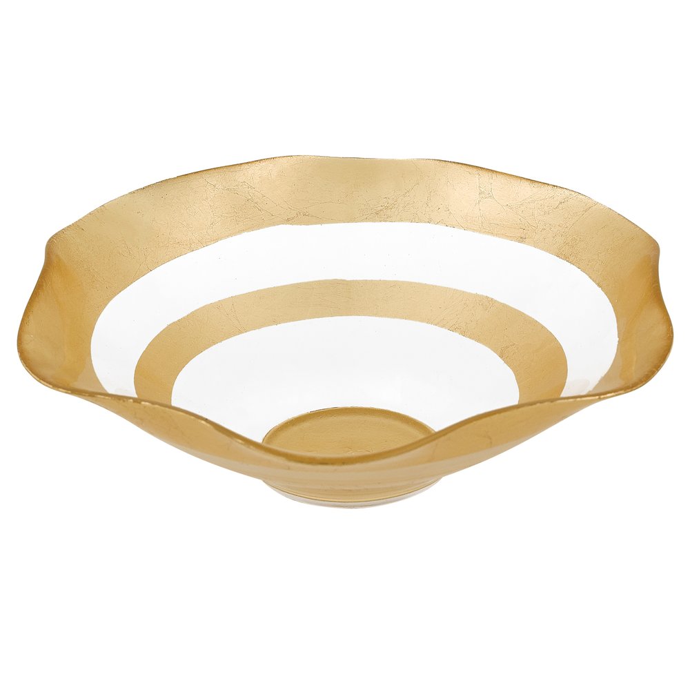 9" Clear and Gold Glass Round Ruffle Centerpiece Bowl HomeRoots
