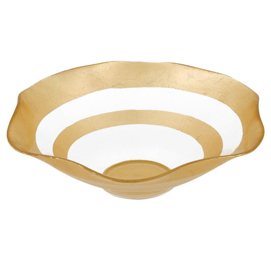 9" Clear and Gold Glass Round Ruffle Centerpiece Bowl HomeRoots