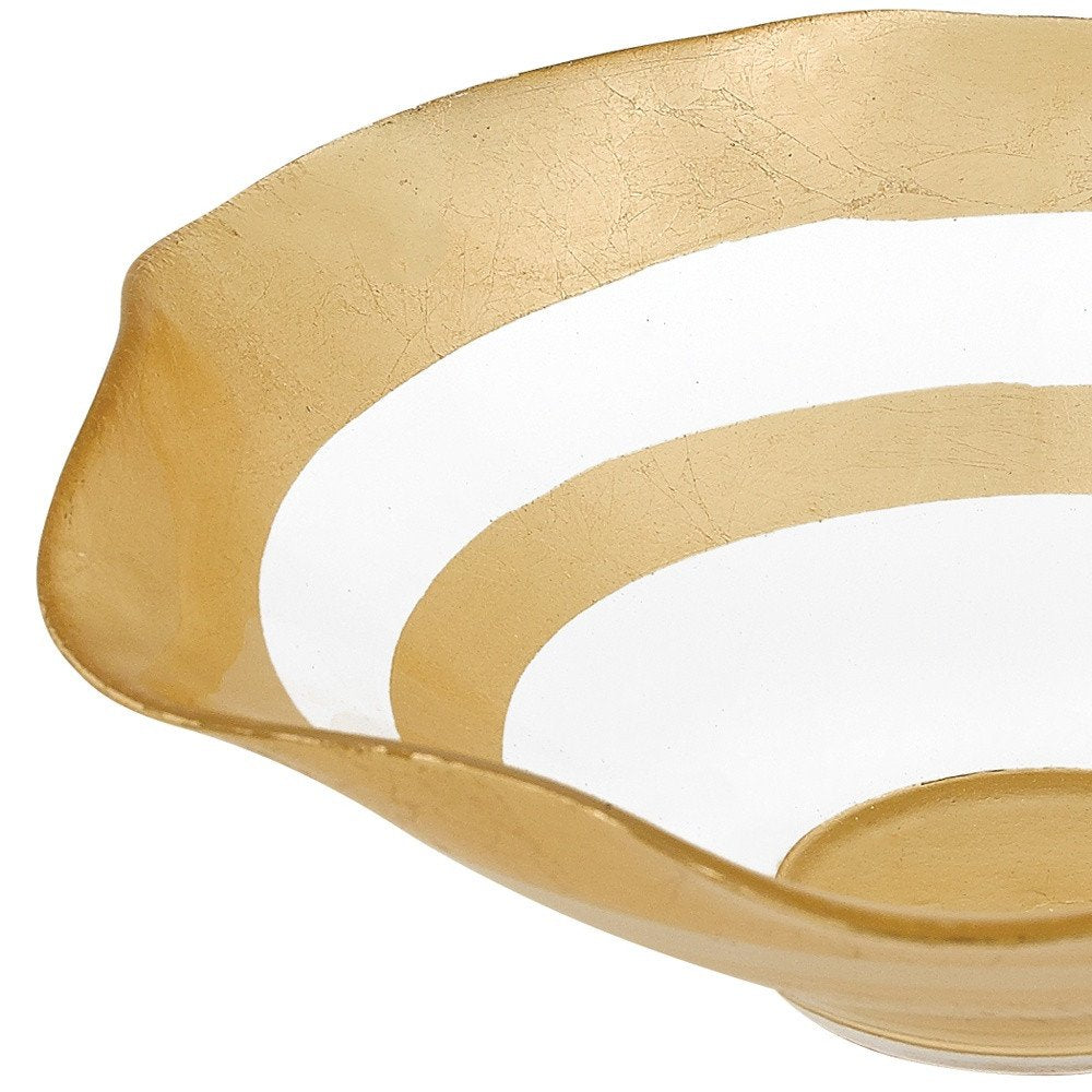 9" Clear and Gold Glass Round Ruffle Centerpiece Bowl HomeRoots