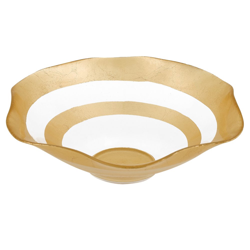 9" Clear and Gold Glass Round Ruffle Centerpiece Bowl HomeRoots