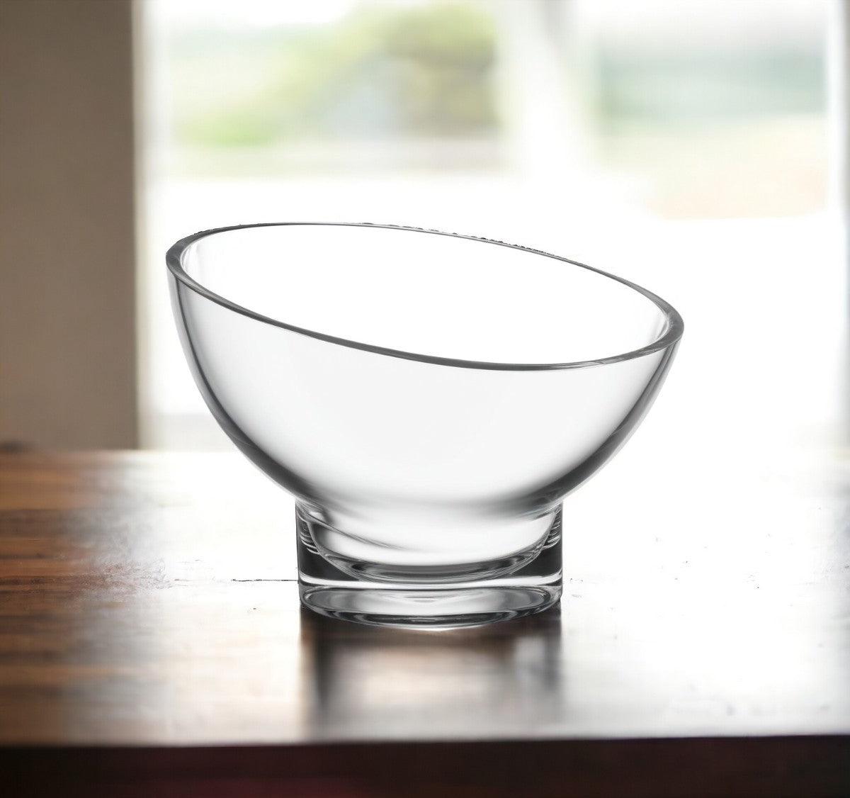 7" Clear Mouth Blown Slant Edge Glass Candy Bowl - FurniFindUSA