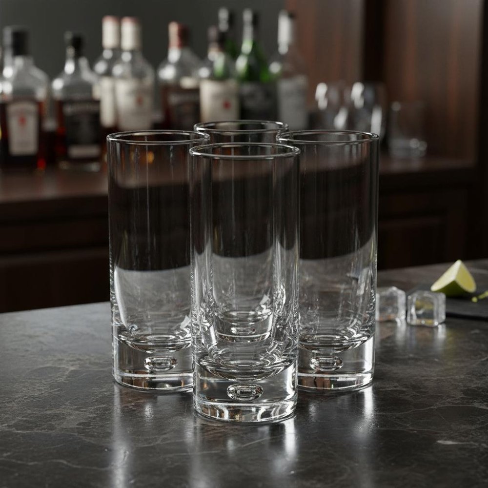Set of Four Clear Mouth Blown Crystal Highball Glasses HomeRoots