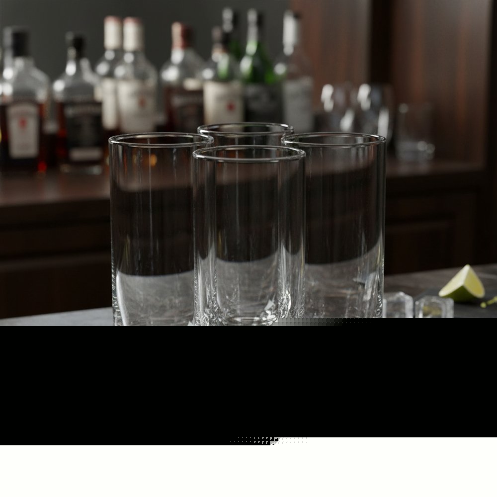 Set of Four Clear Mouth Blown Crystal Highball Glasses HomeRoots