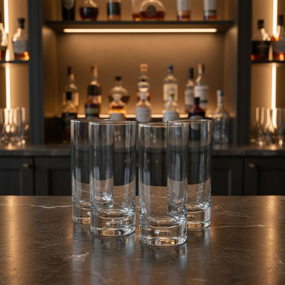 Set of Four Clear Mouth Blown Crystal Highball Glasses HomeRoots