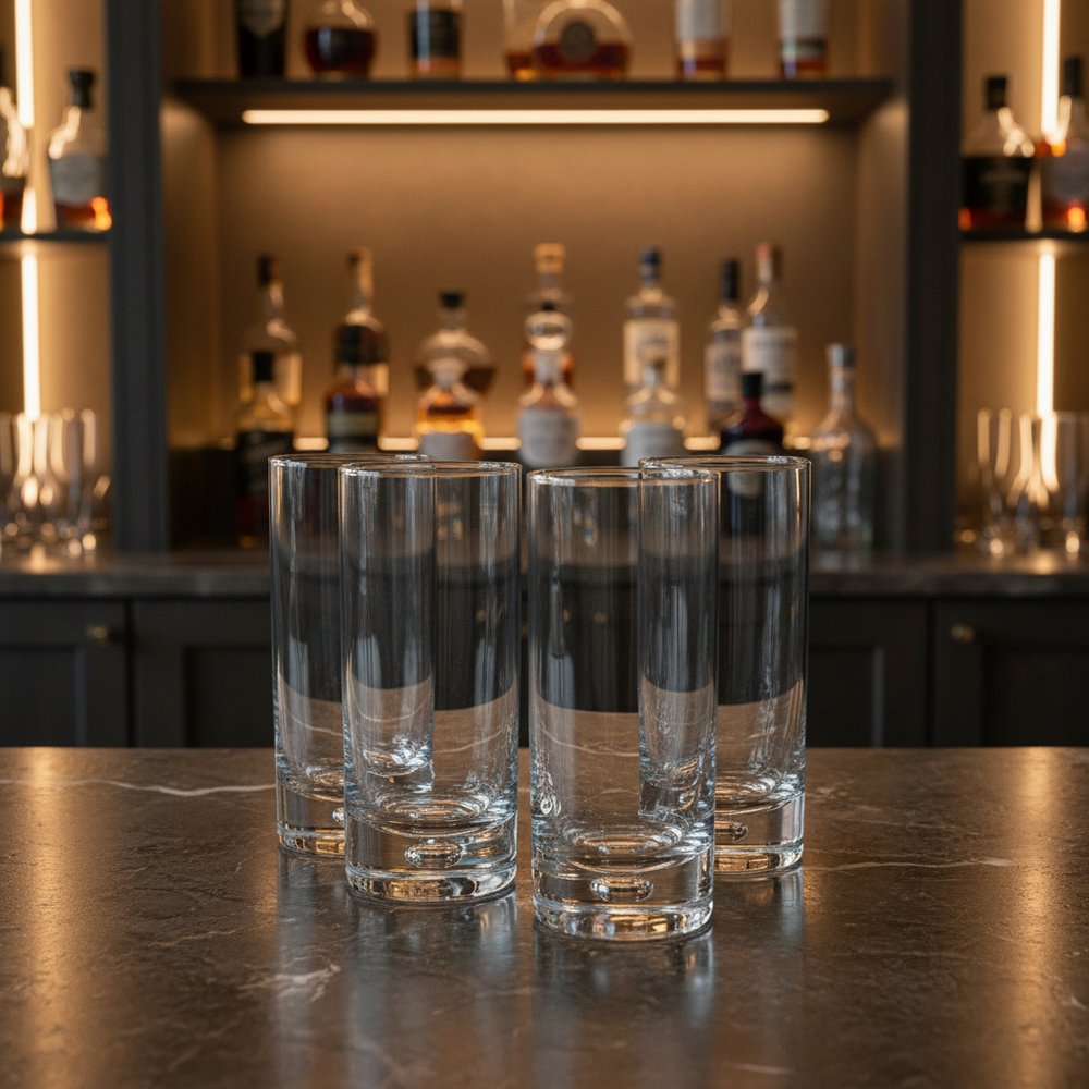 Set of Four Clear Mouth Blown Crystal Highball Glasses HomeRoots