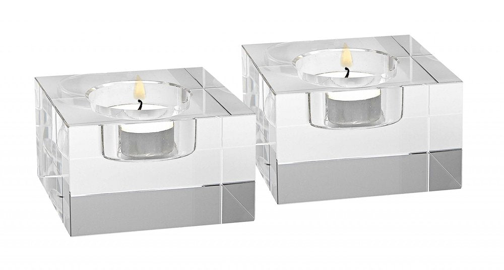 Hand Crafted Crystal Block Pair Of Tlite Holders HomeRoots
