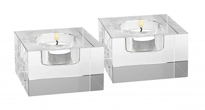 Hand Crafted Crystal Block Pair Of Tlite Holders HomeRoots