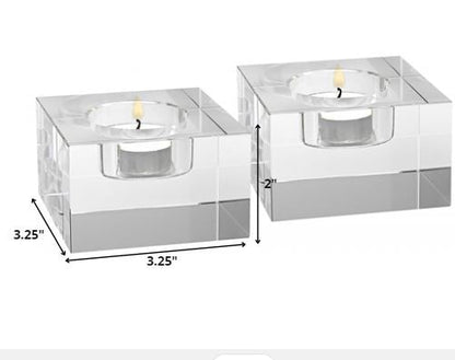 Hand Crafted Crystal Block Pair Of Tlite Holders HomeRoots