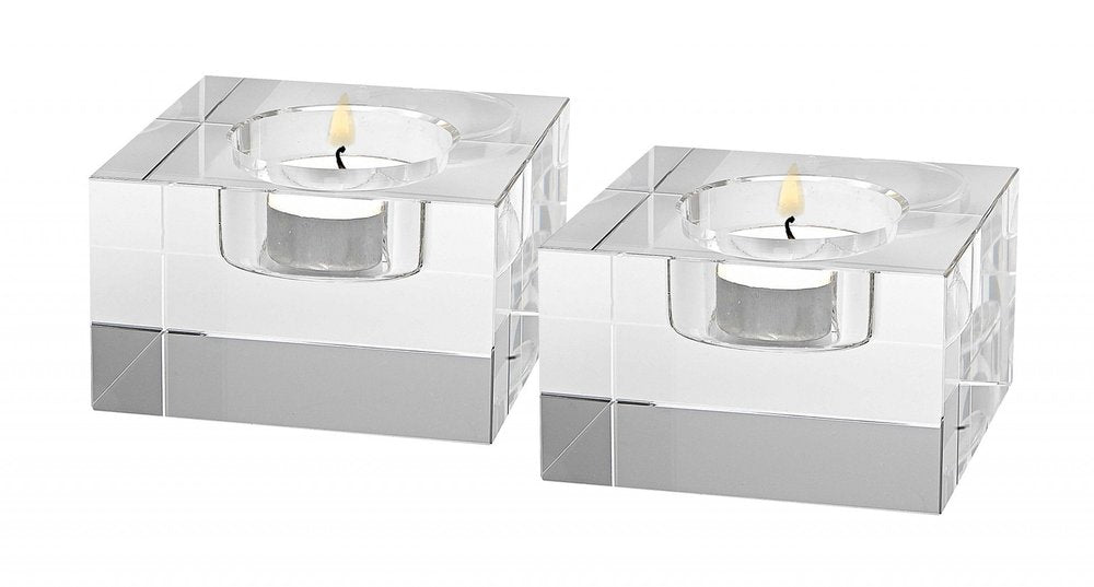 Hand Crafted Crystal Block Pair Of Tlite Holders HomeRoots