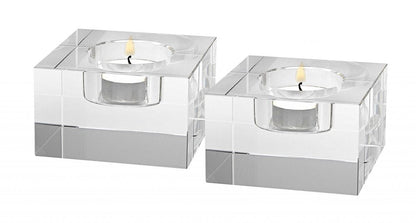 Hand Crafted Crystal Block Pair Of Tlite Holders HomeRoots