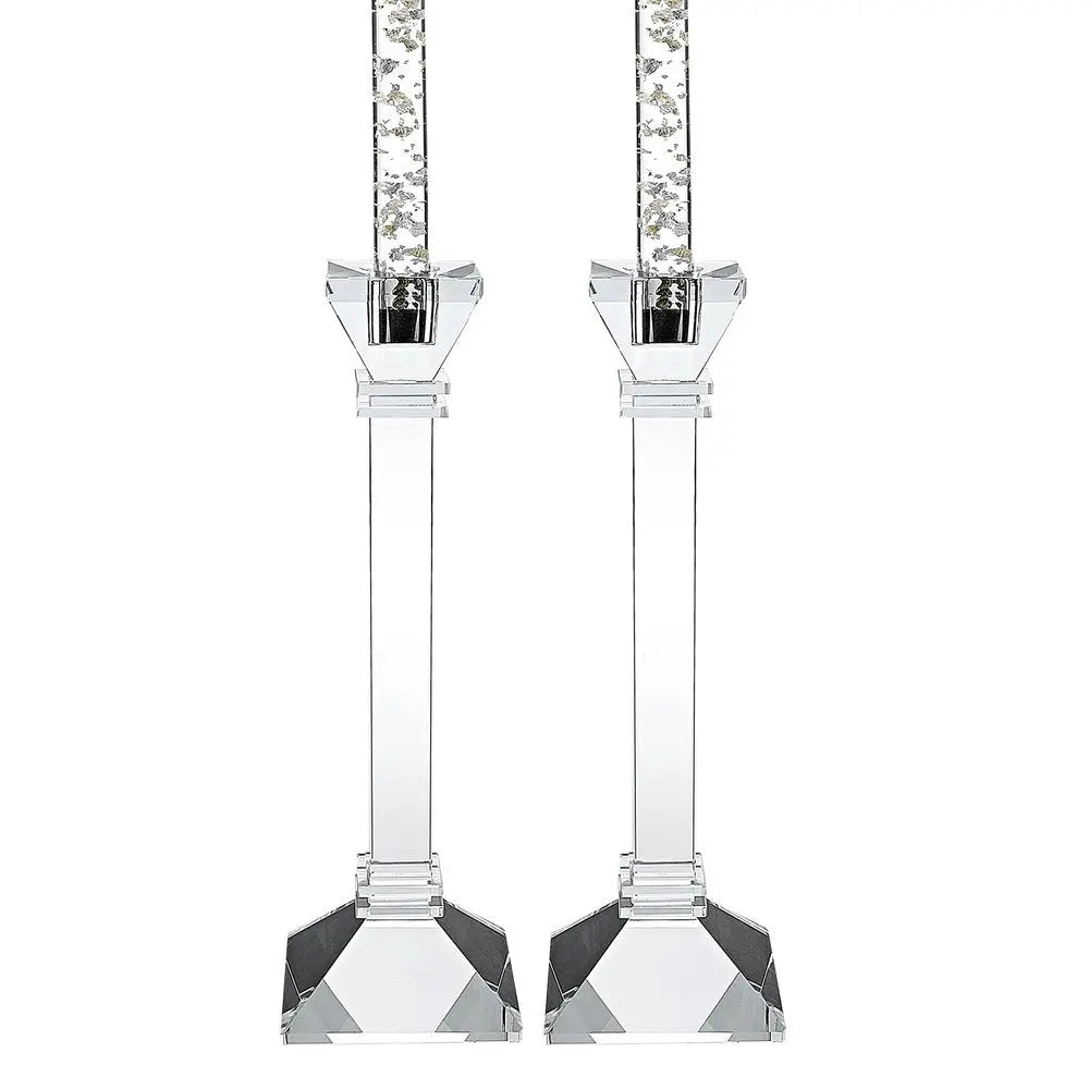 Set of Two Clear Crystal Tabletop Candle Holders HomeRoots