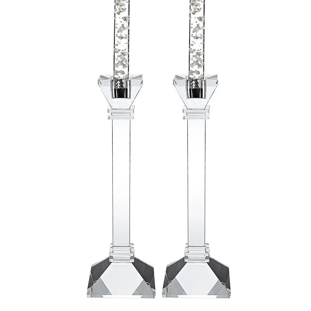 Set of Two Clear Crystal Tabletop Candle Holders HomeRoots