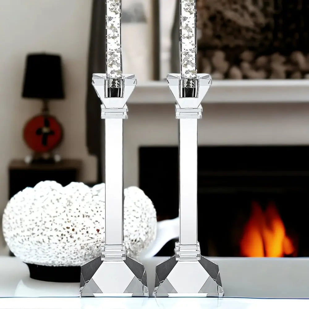 Set of Two Clear Crystal Tabletop Candle Holders HomeRoots