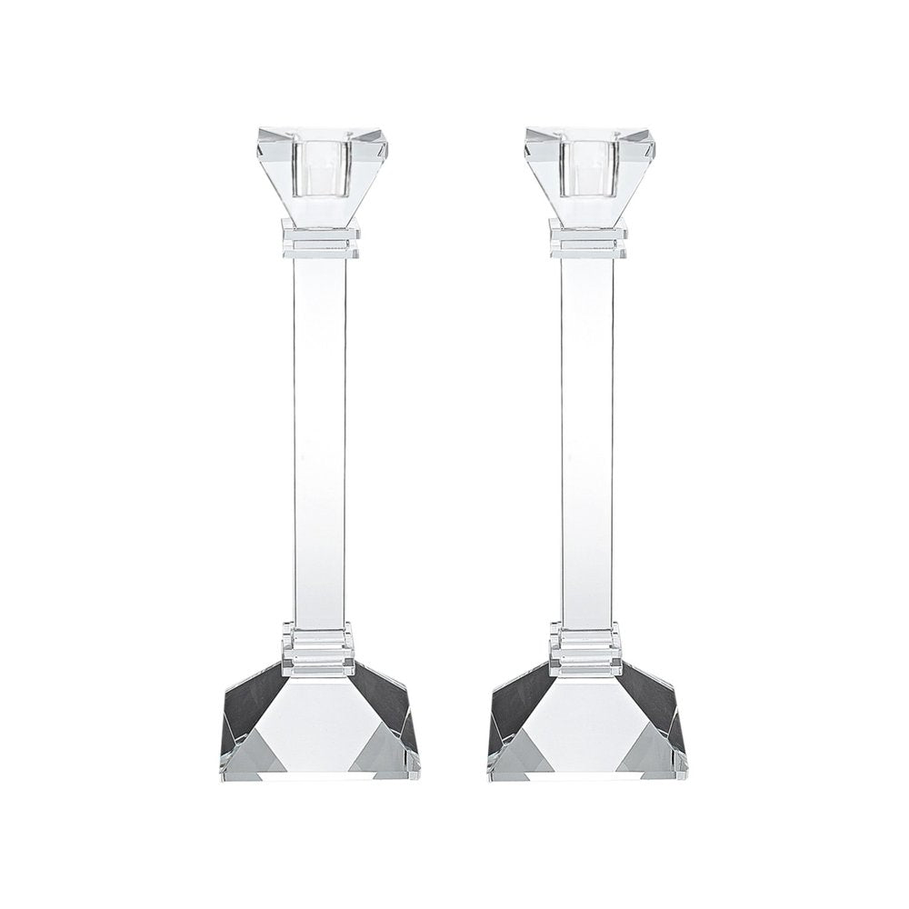 Set of Two Clear Crystal Tabletop Taper Candlesticks HomeRoots