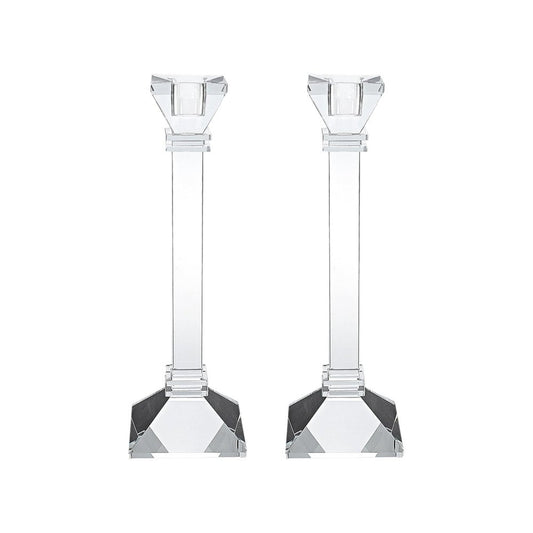 Set of Two Clear Crystal Tabletop Taper Candlesticks HomeRoots