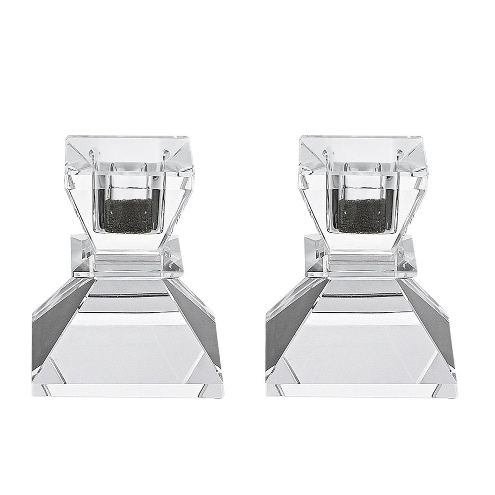 Set of Two Clear Crystal Tabletop Taper Candlesticks HomeRoots