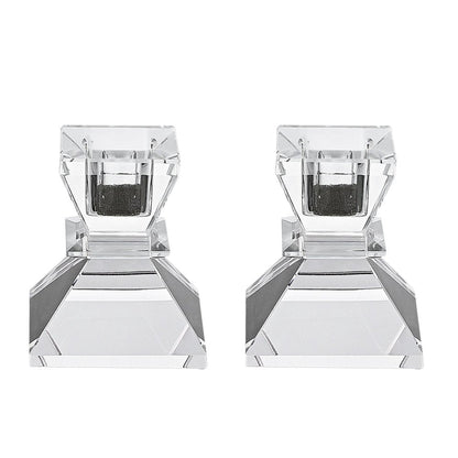 Set of Two Clear Crystal Tabletop Taper Candlesticks HomeRoots