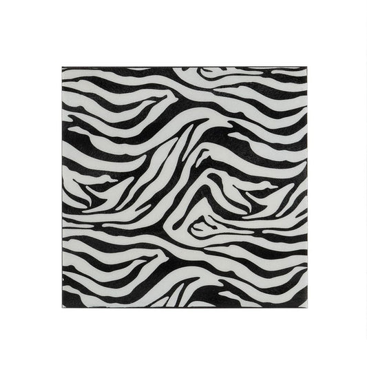 12" Black And White Zebra Iron And Resin Square Hanging Wall Tile