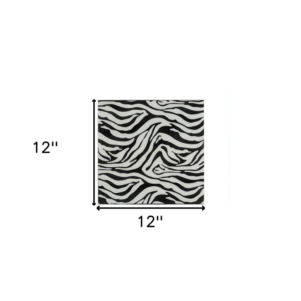 12" Black And White Zebra Iron And Resin Square Hanging Wall Tile — view 4