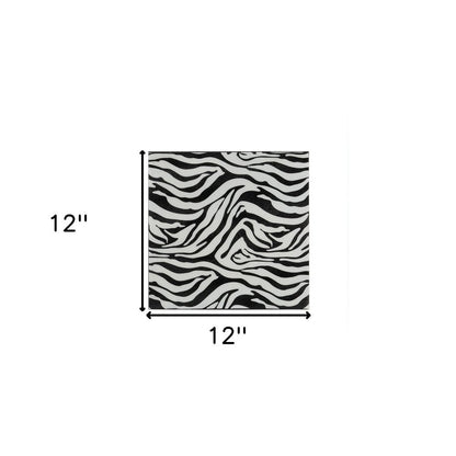12" Black And White Zebra Iron And Resin Square Hanging Wall Tile