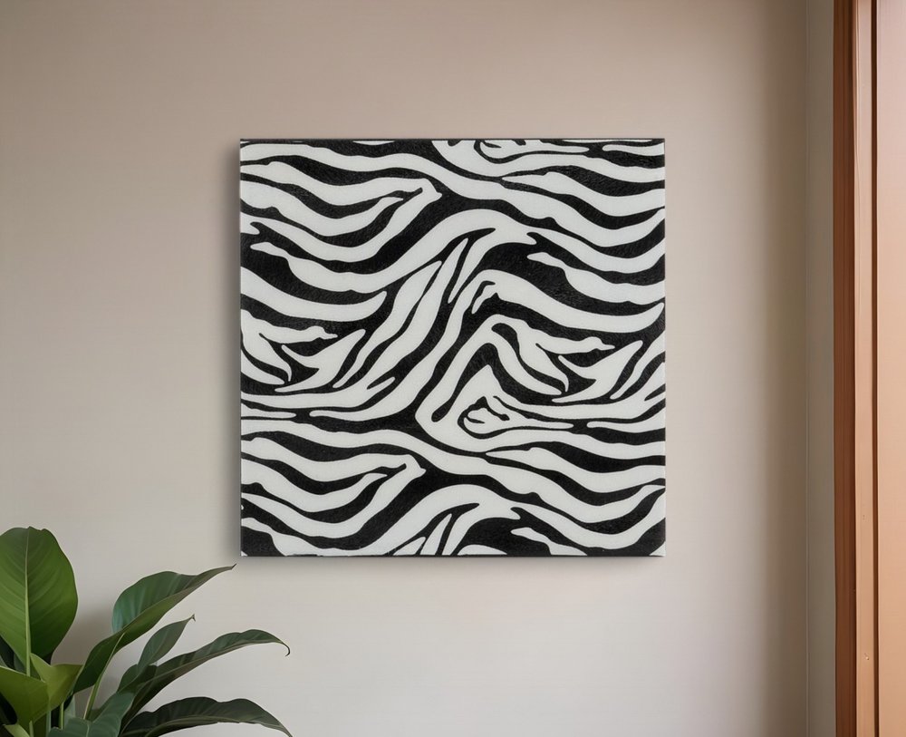 12" Black And White Zebra Iron And Resin Square Hanging Wall Tile