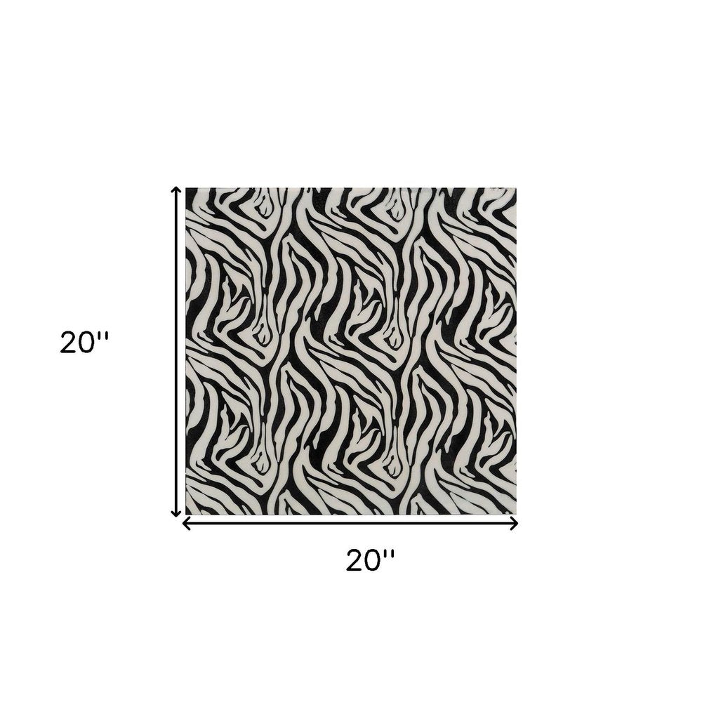 12" Black And White Zebra Iron And Resin Square Hanging Wall Tile — view 11
