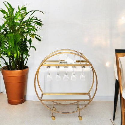 Gold 36" Round Rolling Kitchen Cart With Storage HomeRoots