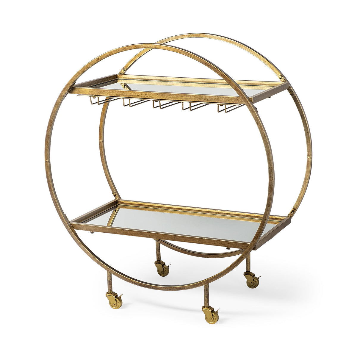 Gold 36" Round Rolling Kitchen Cart With Storage HomeRoots