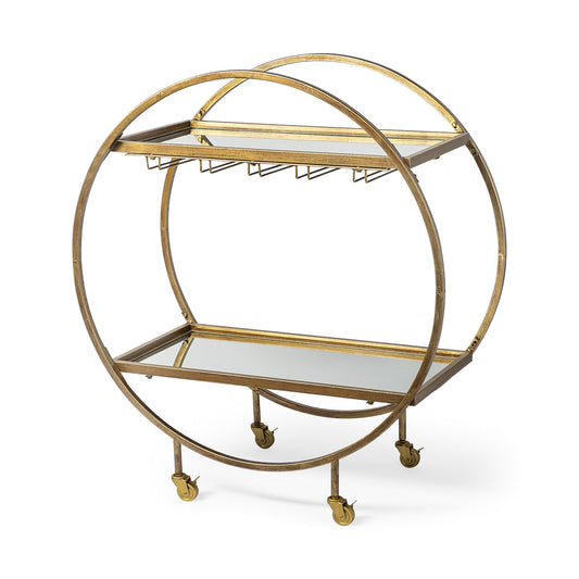 Gold 36" Round Rolling Kitchen Cart With Storage HomeRoots