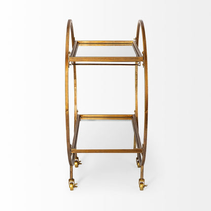 Gold 36" Round Rolling Kitchen Cart With Storage HomeRoots