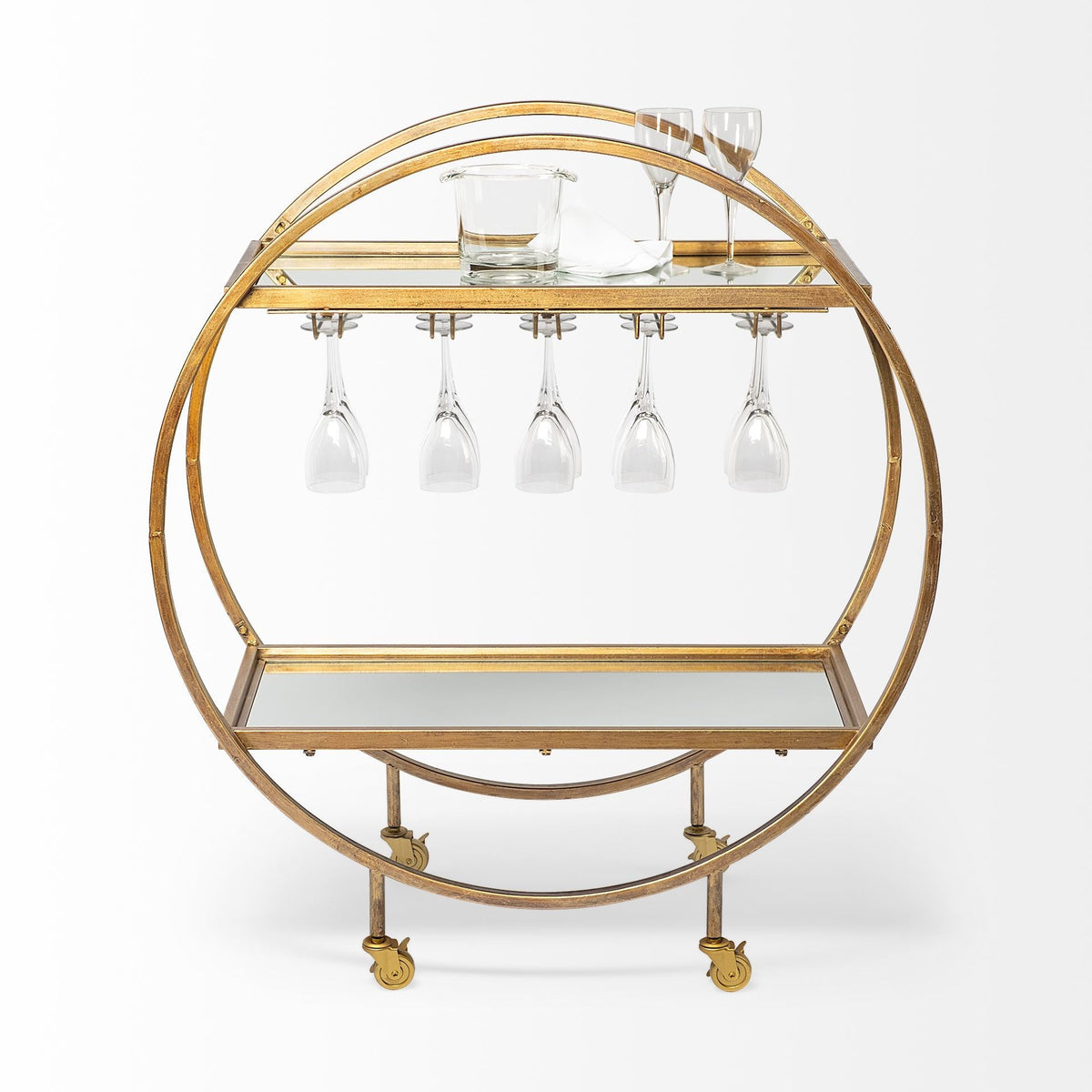 Gold 36" Round Rolling Kitchen Cart With Storage — view 3
