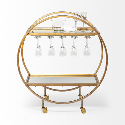 Gold 36" Round Rolling Kitchen Cart With Storage HomeRoots