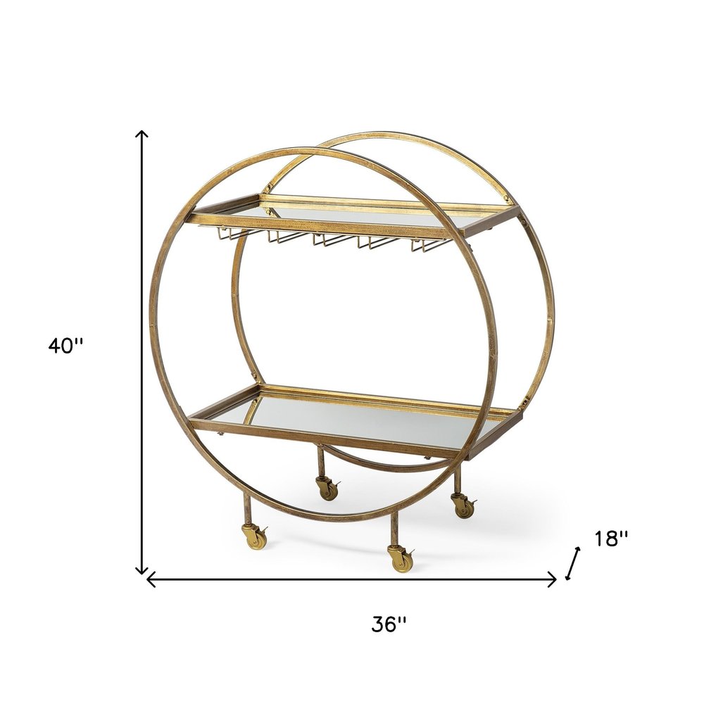 Gold 36" Round Rolling Kitchen Cart With Storage HomeRoots