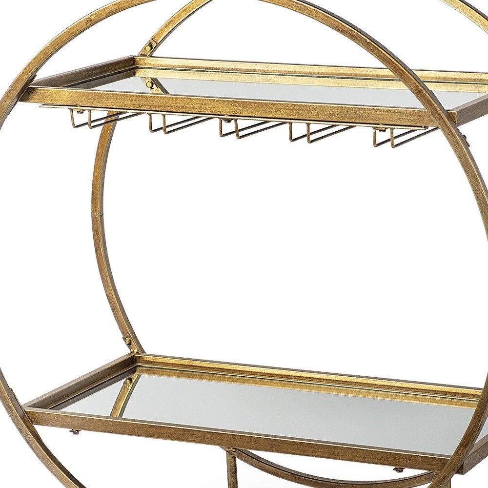 Gold 36" Round Rolling Kitchen Cart With Storage HomeRoots
