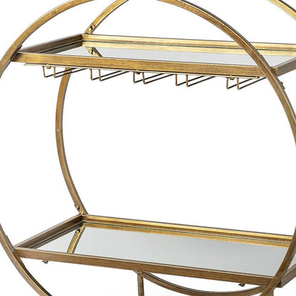 Gold 36" Round Rolling Kitchen Cart With Storage HomeRoots