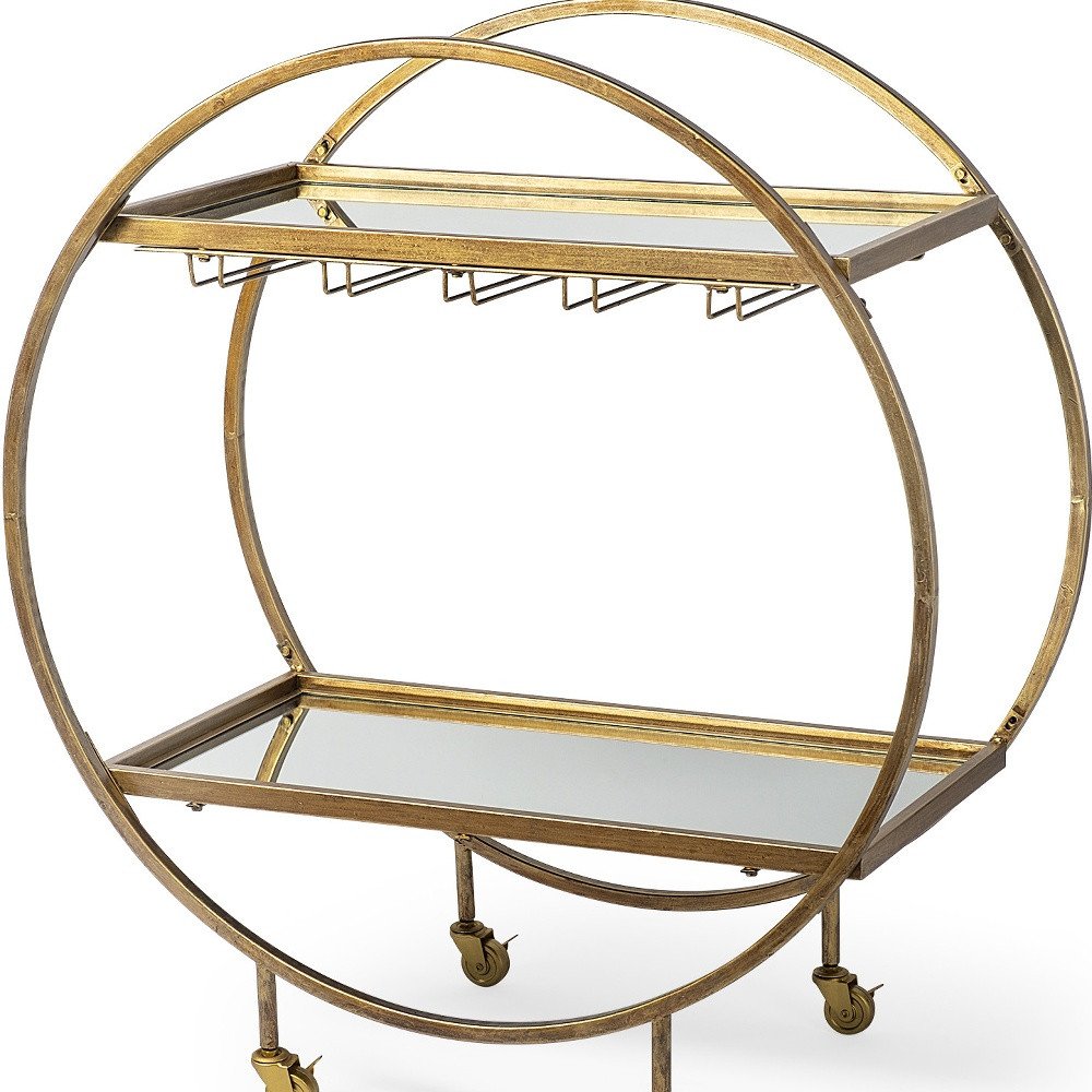 Gold 36" Round Rolling Kitchen Cart With Storage HomeRoots