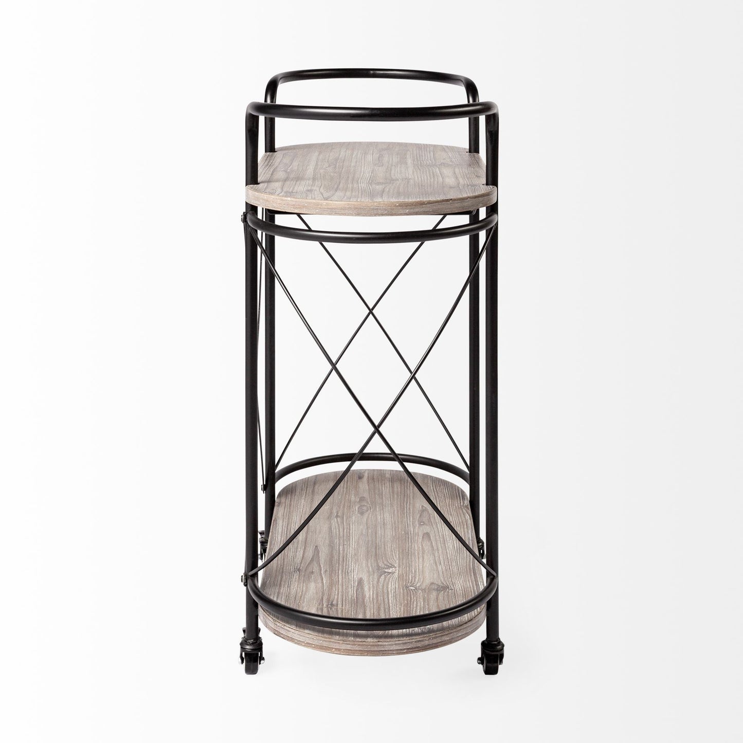 15" Black Solid Wood and Steel Round Rolling Kitchen Cart With Storage HomeRoots