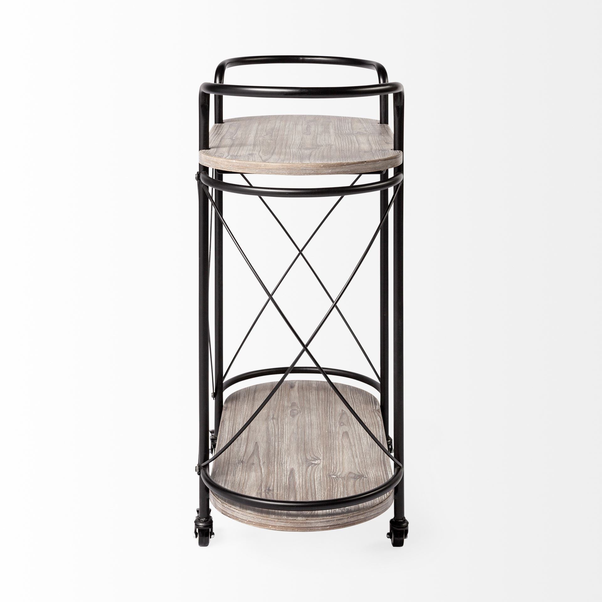 15" Black Solid Wood and Steel Round Rolling Kitchen Cart With Storage HomeRoots