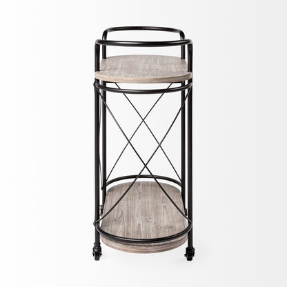 15" Black Solid Wood and Steel Round Rolling Kitchen Cart With Storage HomeRoots